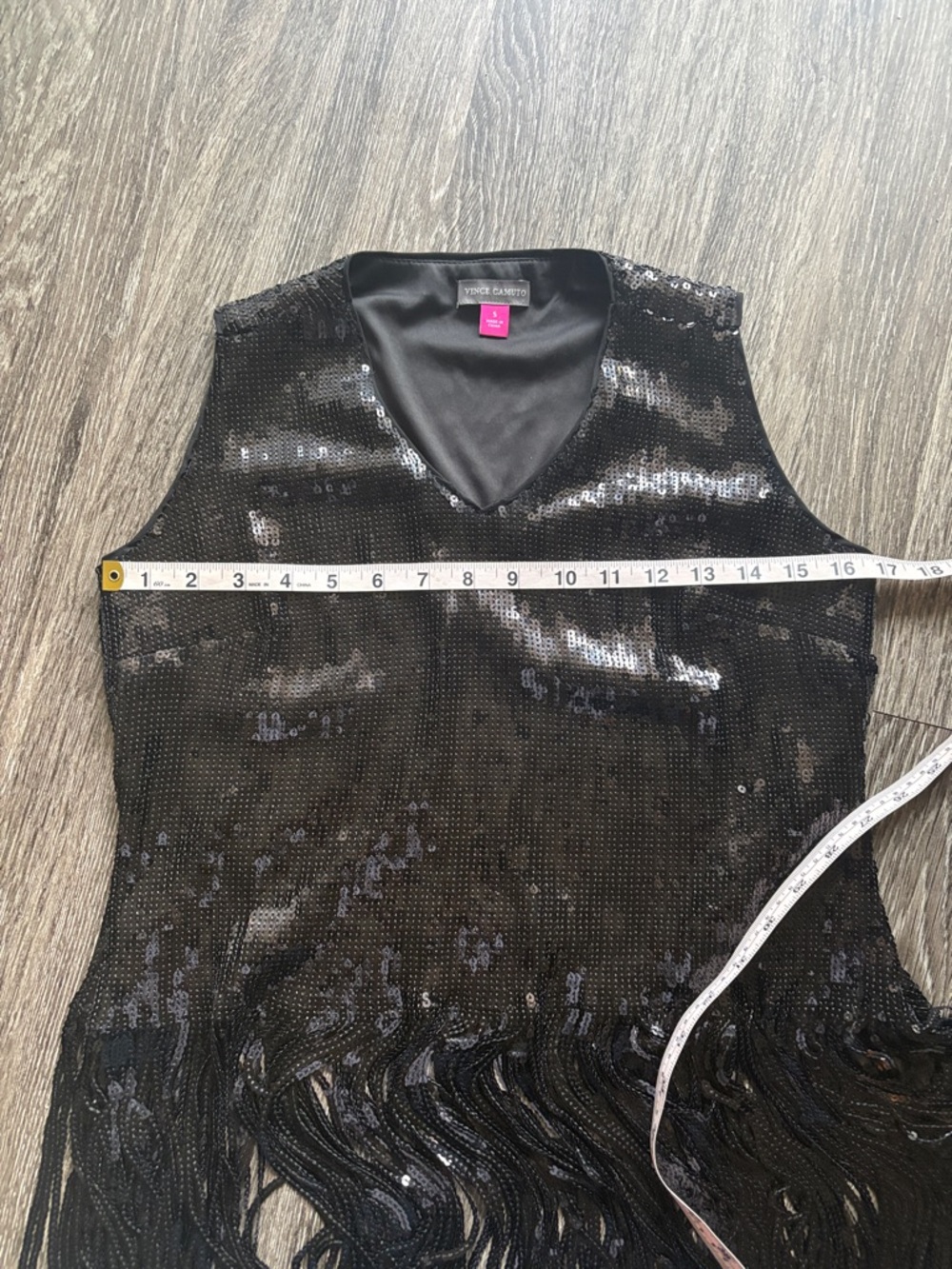 Vince Camuto Black Sequin Fringe top - Picture 7 of 8